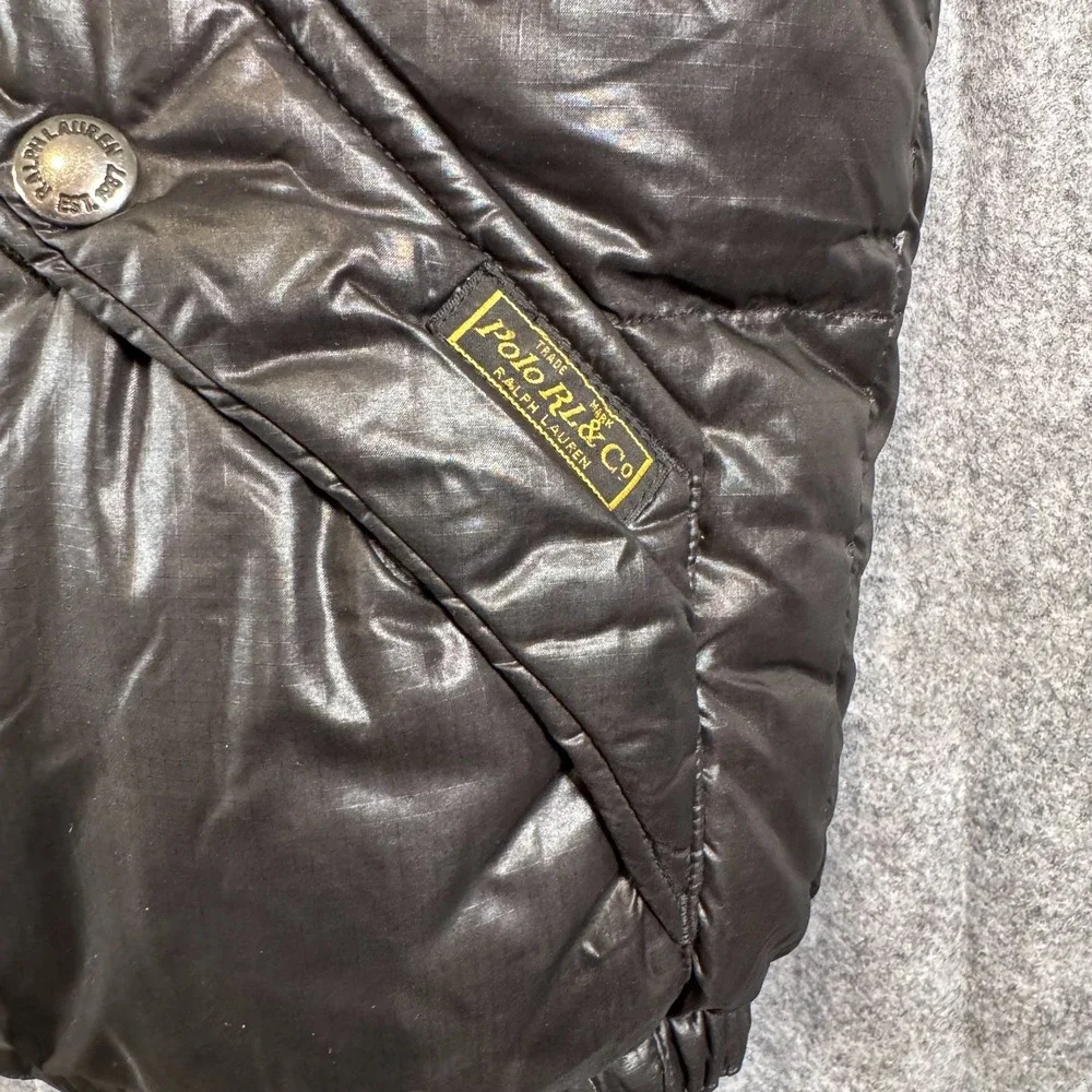 Vtg Polo Ralph Lauren Down Puffer Vest Mens XXL Detachable Hood Black Glossy
